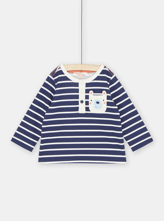 T-shirt azul-marinho e branco às riscas bebé menino SUJOTUN1 / 23WG10B1TML622