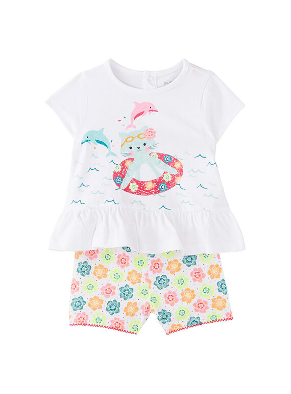 Pijama curto bebé menina branco JEFIPYJEAU / 20SH13U1PYJ000