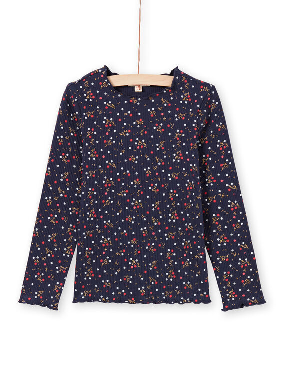 T-shirt azul-marinho estampado florido menina MAJOUTEE6 / 21W90121TMLC205