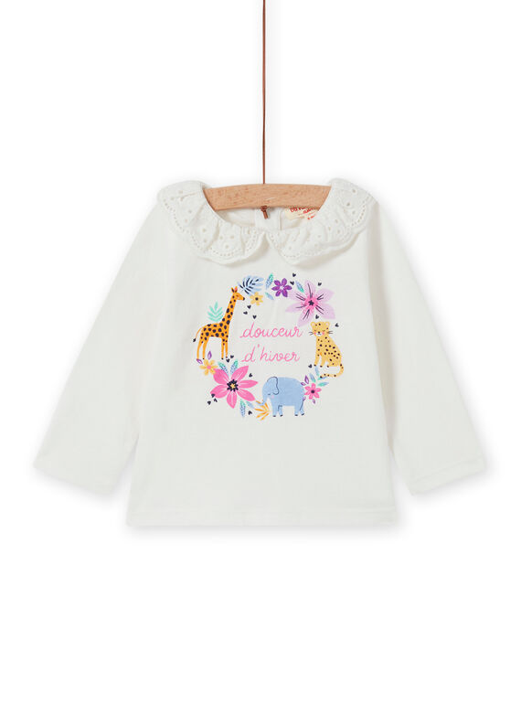 T-shirt cru gola em véu padrão florido decorativo bebé menina MIPLABRA / 21WG09O1BRA001