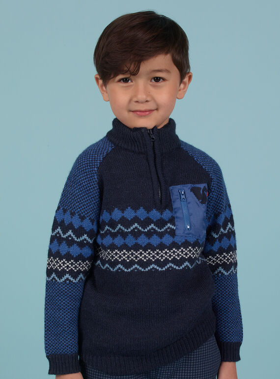 Camisola jacquard azul menino MOPLAPUL / 21W902O1PUL705
