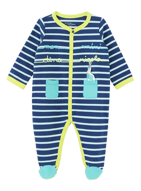 Babygro bebé menino em moletão estampado azul e turquesa JEGAGREDIN / 20SH14U3GREC230