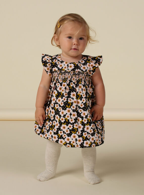 Vestido cinzento estampado florido em veludo canelado bebé menina MIHIROB1 / 21WG09U1ROBJ905