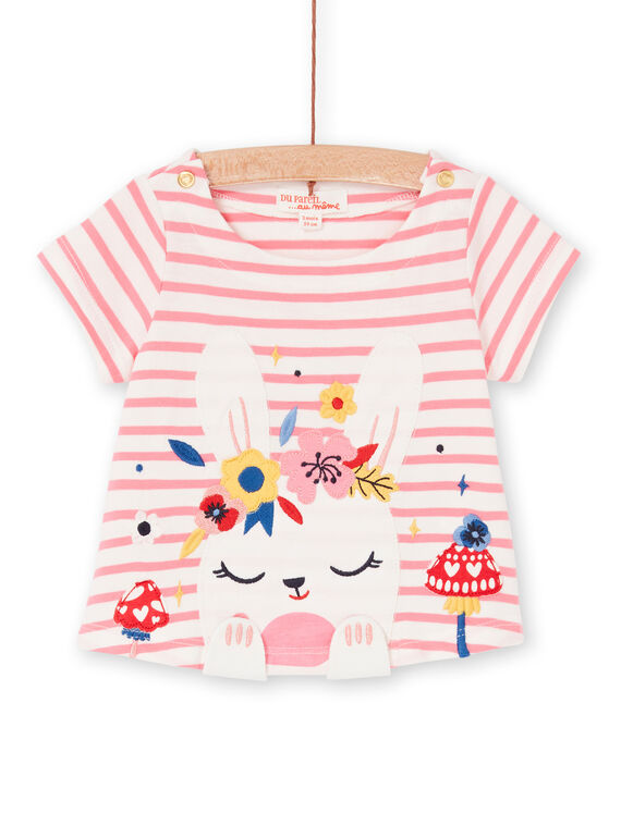 T-shirt rosa e branca às riscas bebé menina LIHATEEX / 21SG09X1TMC001