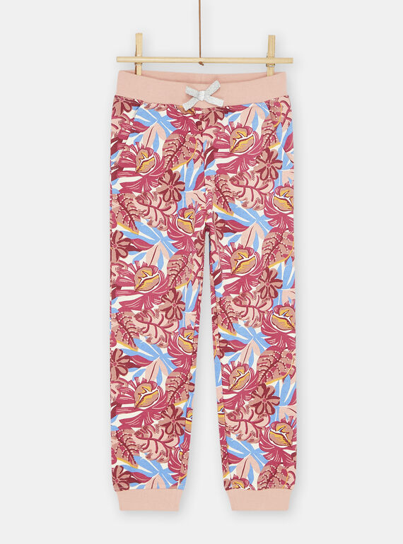 Calças de treino rosa e azul com estampado florido menina SAJOBAJOG3 / 23W901B2JGB003