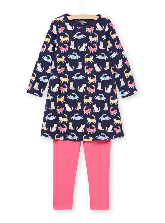 Conjunto pijama camisa de noite e leggings azul-marinho e rosa menina MEFACHUCAT / 21WH1181CHN070