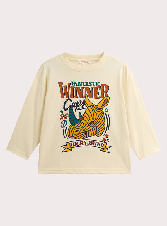 T-shirt creme com animação de rinocerontes para rapaz VOKOTEE4 / 24W90234TMLA002