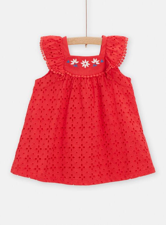 Vestido vermelho bordado bebé menina TICLUROB2 / 24SG09O1ROBF505