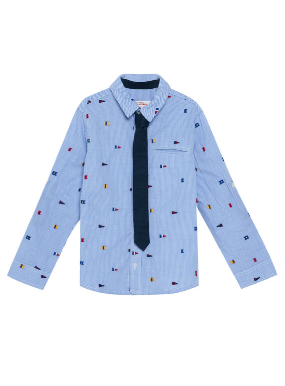 Camisa às riscas azul e branca com bordados bandeiras menino JOWECHEM1 / 20S90291CHM217