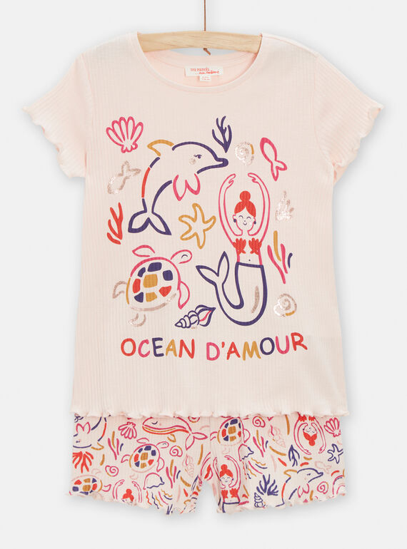 Pijama nude com estampado de sereia e golfinhos menina TEFAPYJCOT / 24SH1152PYJD319