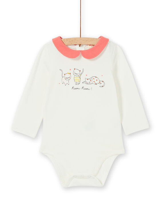 Body branco e coral em algodão bebé menina LINAUBOD / 21SG09L1BOD001