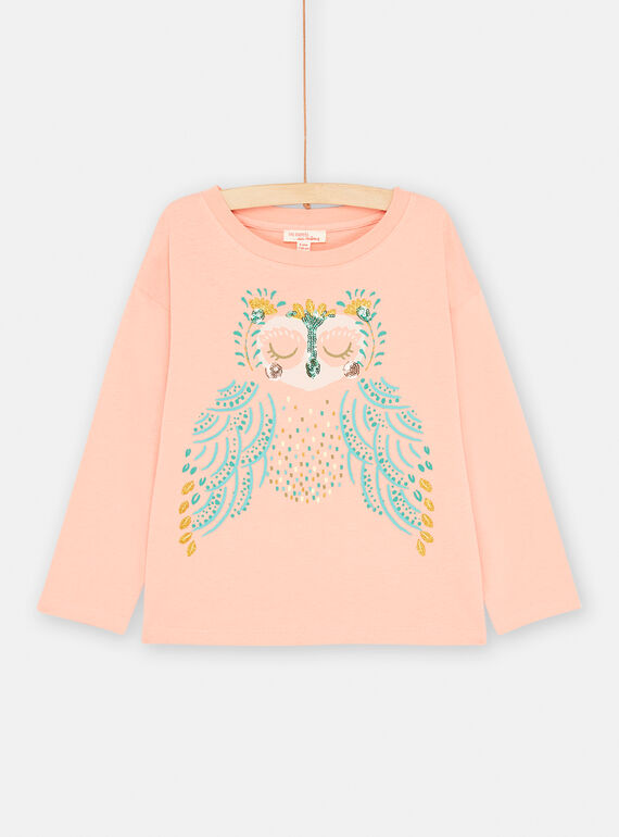 T-shirt salmão com padrão de coruja para menina SADUTEE2 / 23W901P1TML401