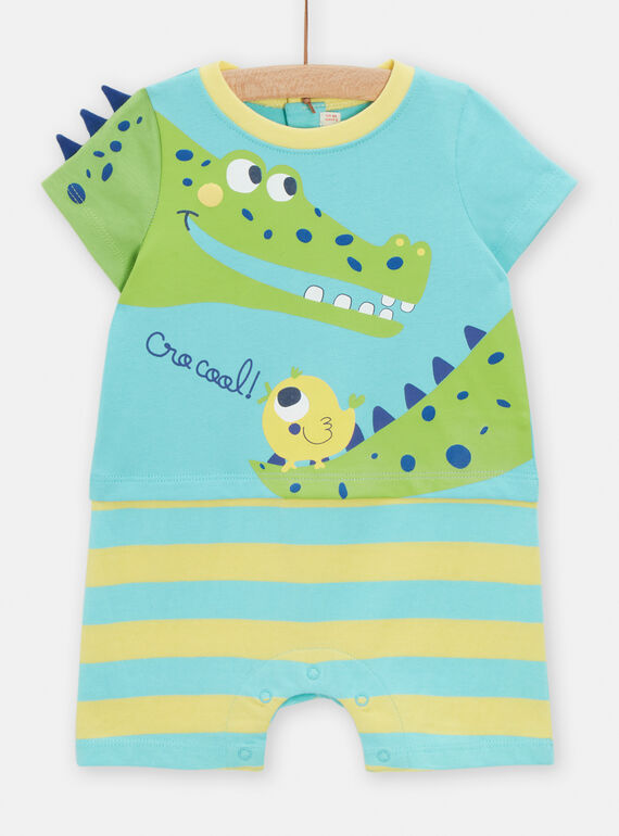 Babygro azul-claro, verde e amarelo com animação de crocodilo bebé menino TEGAGRECRO / 24SH1455GREC215