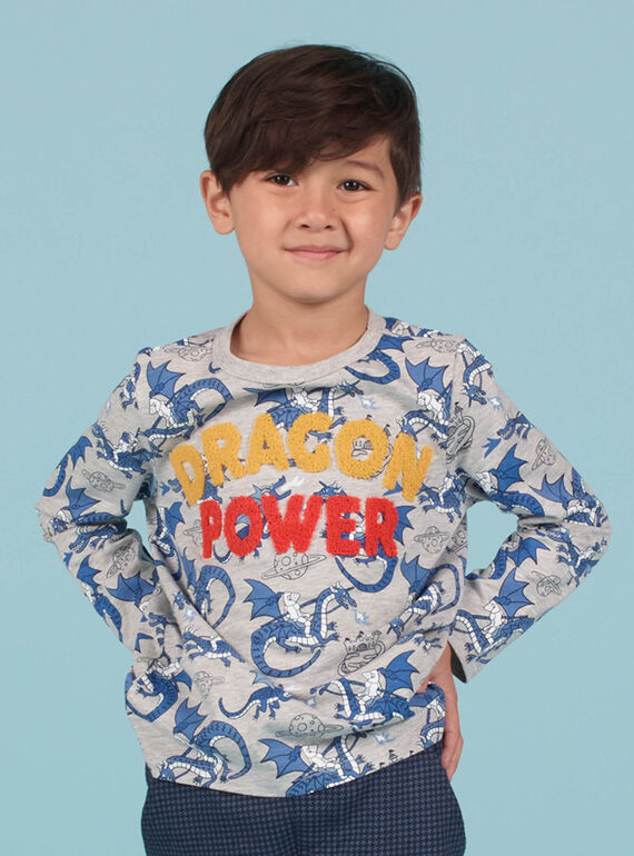 T-shirt cinzenta mesclada e azul estampado dragão menino MOPLATEE1 / 21W902O2TMLJ922