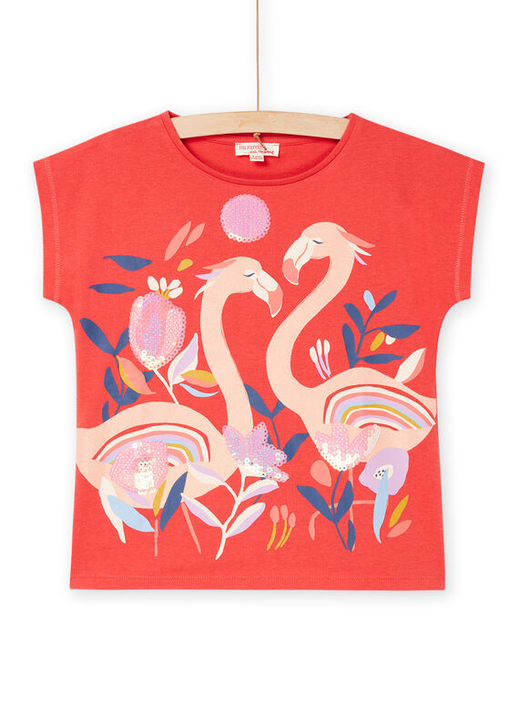 T-shirt vermelho com animação flamingos e flores RAPURTEE2EX / 23S901L2TMCF503