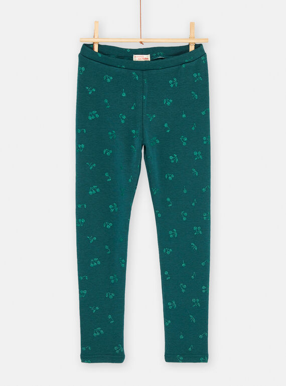Leggings azul-pato com estampado de cereja para menina SAJOLEG4 / 23W901NCPAN714
