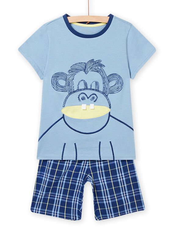 Conjunto pijama t-shirt e calções azul com estampado macaco menino NEGOPYCSIN / 22SH12G9PYJC233