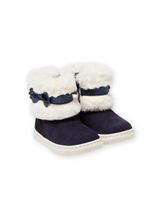 Botas azul-marinho de camurça e detalhes em pelo bebé menina MIBOTTECHIC / 21XK3781D10070