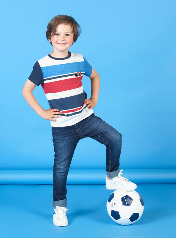 T-shirt cinzento mesclado e azul às riscas criança menino LOHATI2 / 21S902X1TMCJ920