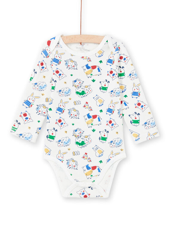 Body de mangas compridas cru padrões animais bebé menino MEGABODFER / 21WH14B8BDL001