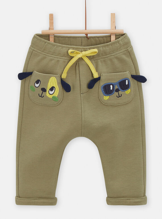 Calças caqui com estampado de cão para bebé menino VUGAPAN2 / 24WG1011PANG608