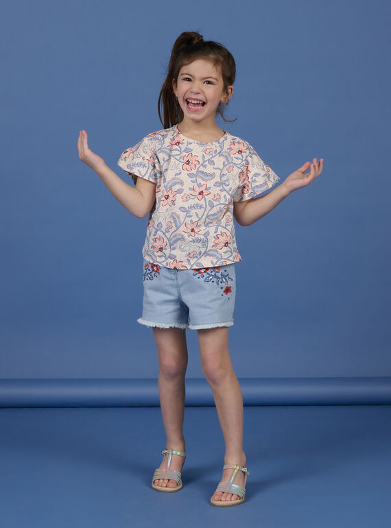 Calções de ganga clara com padrões floridos menina NASANSHORT1 / 22S901S1SHOP272