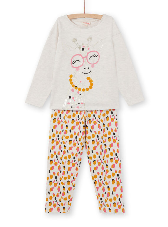 Pijama bege criança menina em moletão padrão girafa LEFAPYJGIR / 21SH1113PYJ006