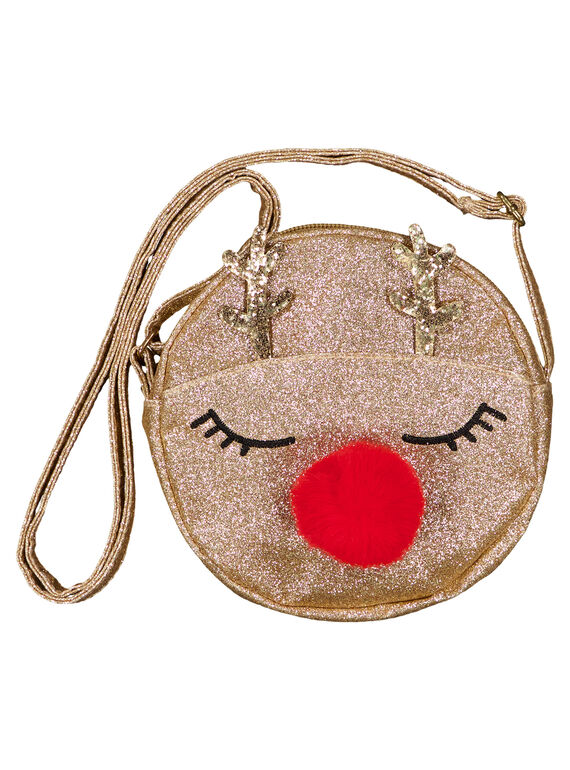 Mala redonda em glíter dourado com pompom. GYANOBAG / 19WI01V1BESK008