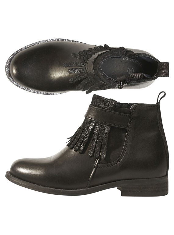 Boots com franja couro preto criança menina GFBOOTTREP / 19WK35I6D0D090