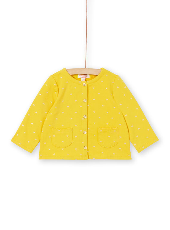 Casaco de malha amarelo e dourado com estampado corações bebé menina LIJOCAR2 / 21SG0943CAR106