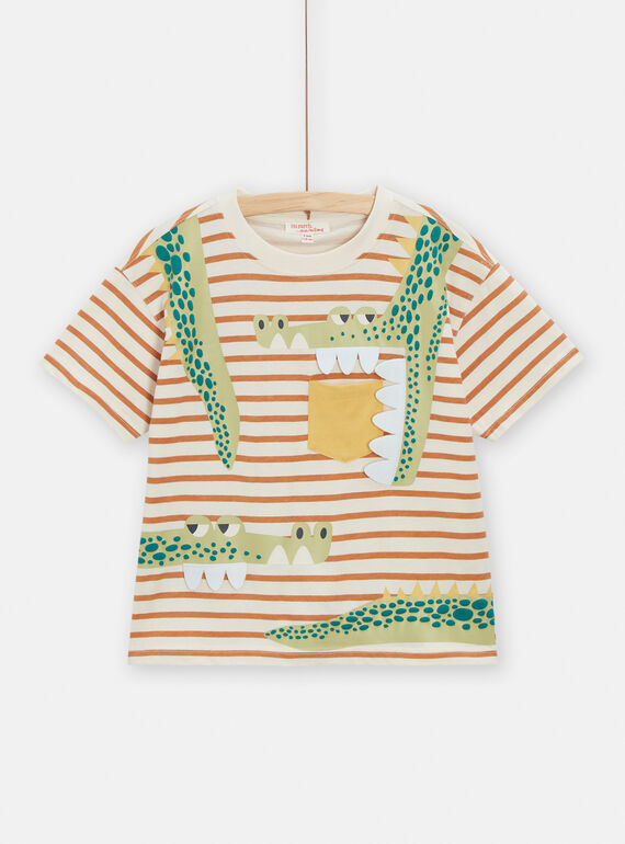 T-shirt marfim com animação de crocodilos e padrão às riscas menino TOLITI5 / 24S902T1TMC005