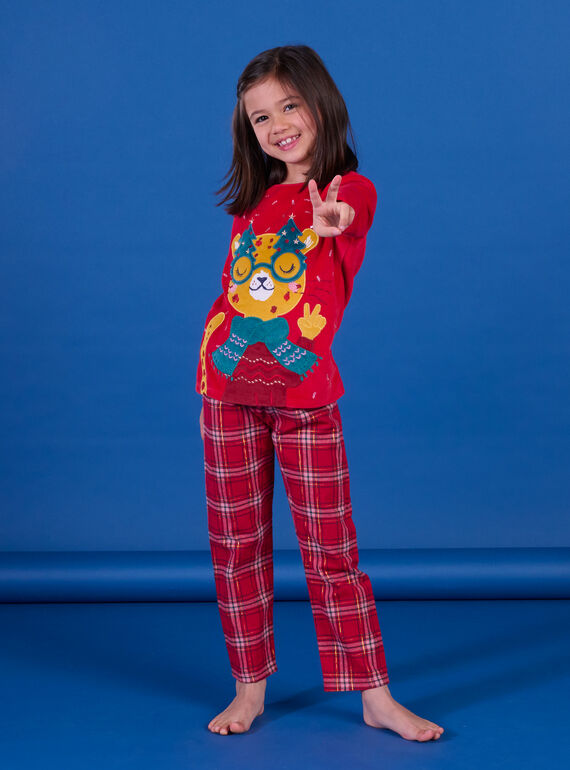 Pijama de Natal com padrão de leopardo e aos quadrados PEFAPYJNOE / 22WH1171PYJ050