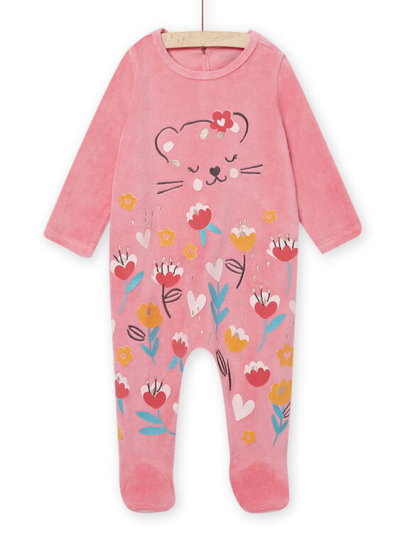 Babygro em veludo coral com padrões leopardo e flores bebé menina NEFIGREPAN / 22SH13E2GRE404