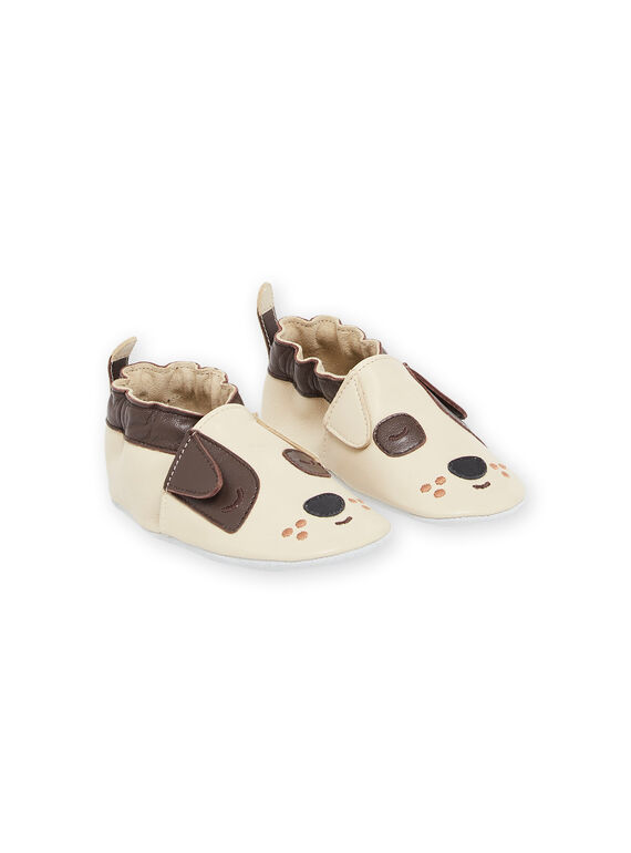 Pantufas em couro bege com padrão de cão RUCHOSDOG / 23KK3841D3S080