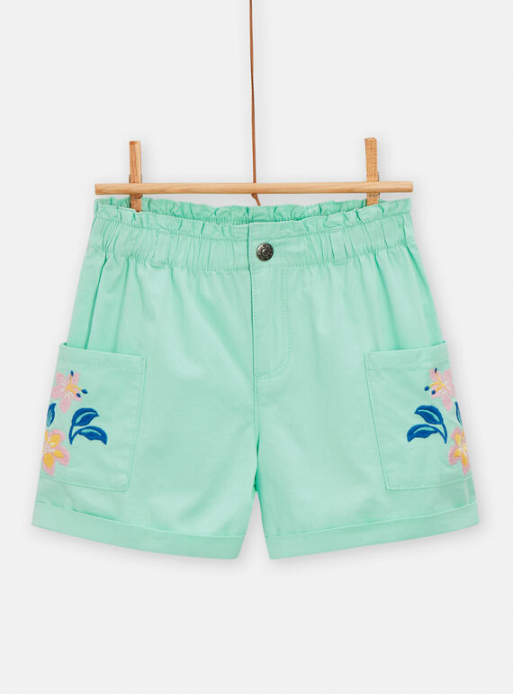 Calções verde-água com bordado de flores para menina TARYSHORT1 / 24S901U1SHOC215