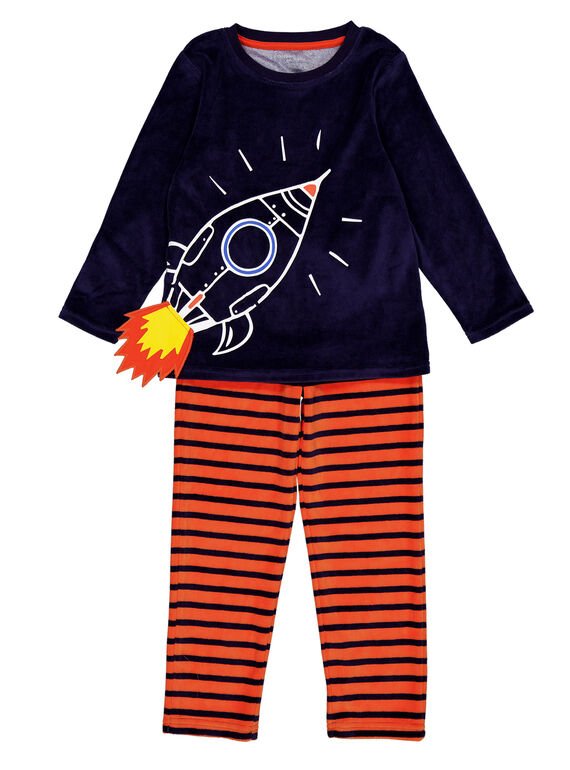 Pijama azul-marinho e laranja em veludo criança menino GEGOPYJFUZ / 19WH12N8PYJ070