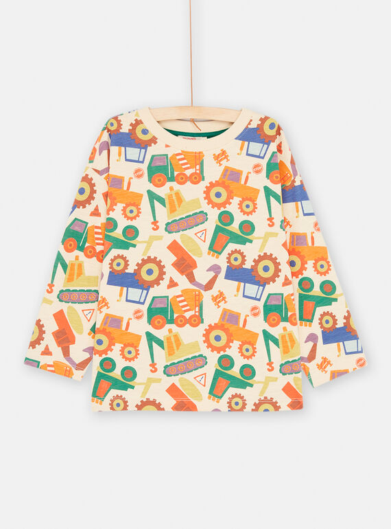 T-shirt creme com estampado de máquina de construção para menino SOKHOTEE2 / 23W902Q2TMLA002