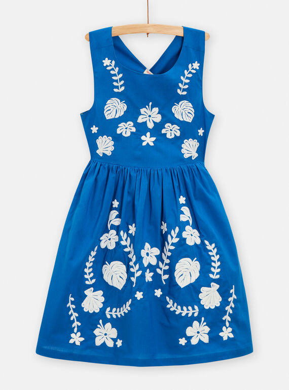 Vestido azul com bordados floridos para menina TARYROB3 / 24S901U1ROBC228