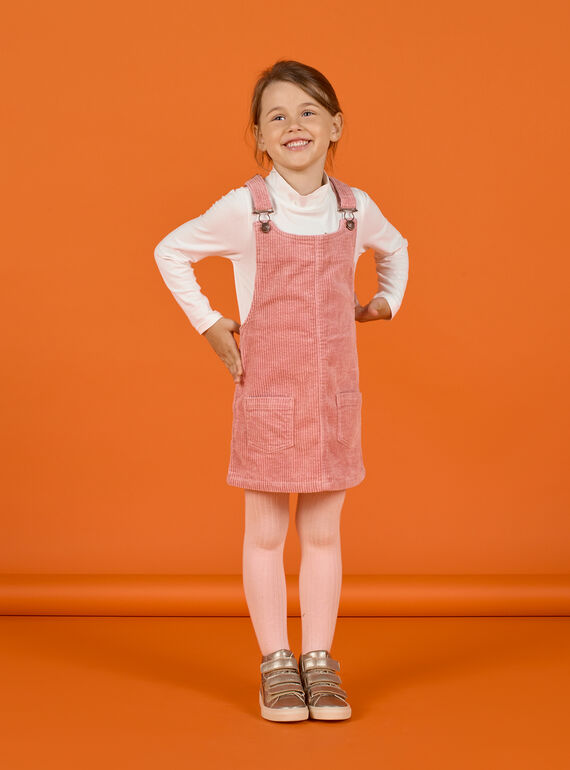 Vestido-jardineiras rosa envelhecido em veludo canelado menina MASAUROB2 / 21W901P3ROB303