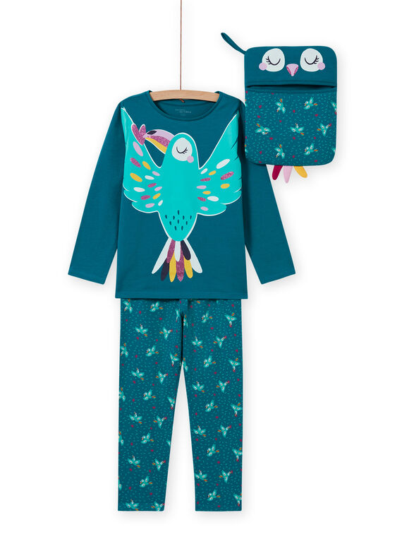 Conjunto de pijama fosforescente turquesa pássaro menina MEFAPYJTOU / 21WH1172PYGC217