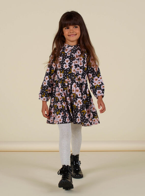 Vestido estampado em veludo canelado com estampado às bolinhas e florido menina MAHIROB1 / 21W901U3ROBJ905