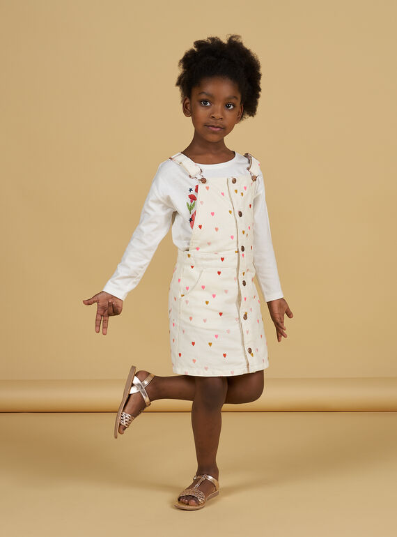 Vestido jardineiras cru com estampado de corações menina NAVIROB2 / 22S901M2ROB001