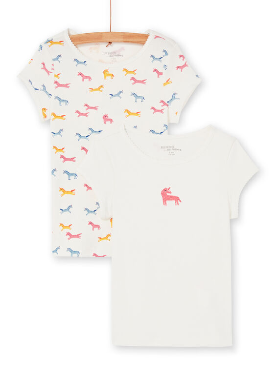 Lote de 2 t-shirts cru e rosa criança menina LEFATELIC / 21SH1121HLI001