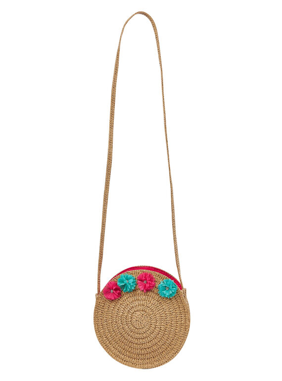 Mala em palha com flores + glíter no meio das flores JYAWESAC / 20SI0191BES001