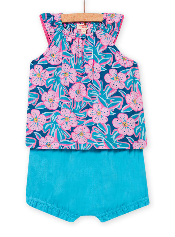 Conjunto azul-petróleo t-shirt com estampado florido e calções bebé menina NIFICENS / 22SG09U1ENS215