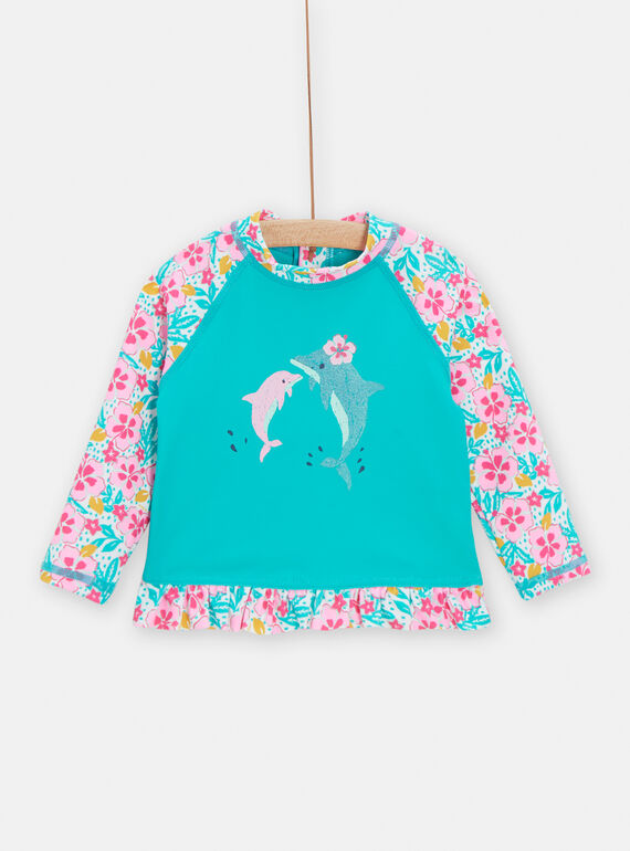 T-shirt de banho azul com estampado florido para bebé menina TYITEE / 24SI09G3MAI707