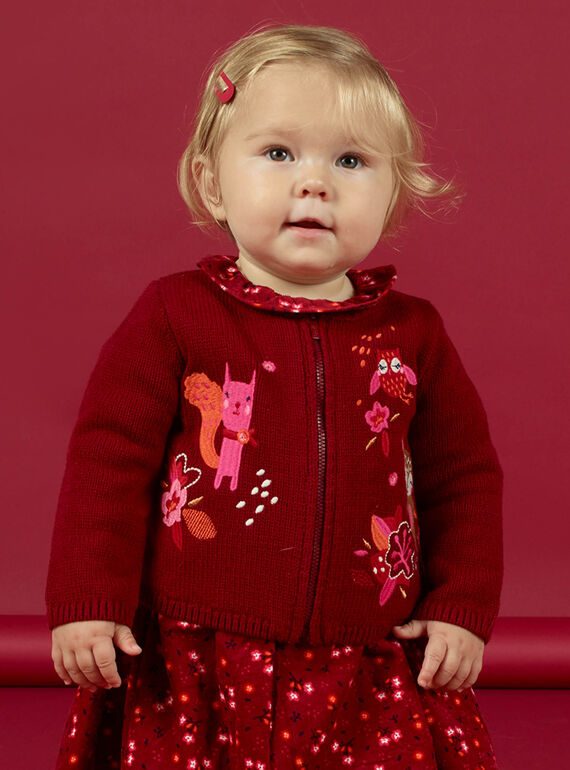 Cardigã vermelho mangas compridas bordada bebé menina MIFUNCAR / 21WG09M1CAR504