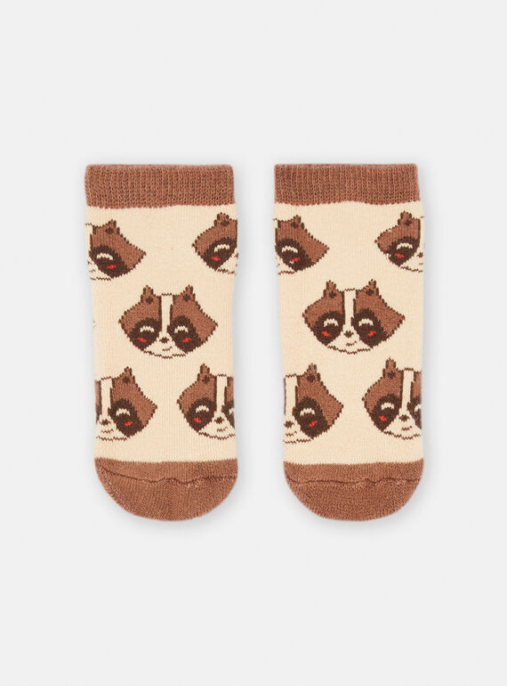 Meias bege e castanho com estampado guaxinim para bebé menino SYULOCHO1 / 23WI10N3SOQ009