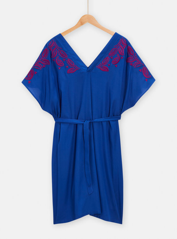 Vestido azul com bordados floridos para mulher TAMUMROB4 / 24S993R2ROBC207