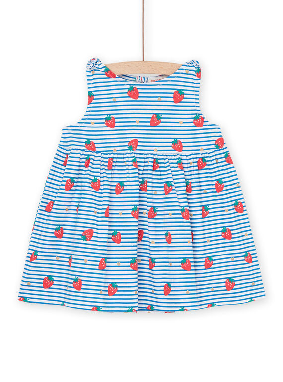 Vestido com estampado de morangos, corações e às riscas branco e azul RIPLAROB1 / 23SG09P2ROB000